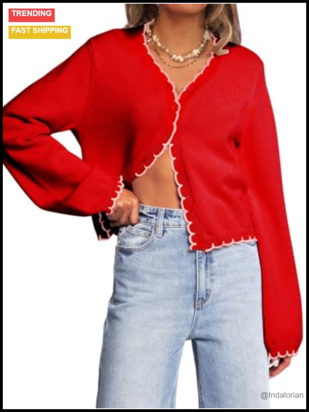 Women Cropped Cardigan Open Front Button Long Sleeve Knit